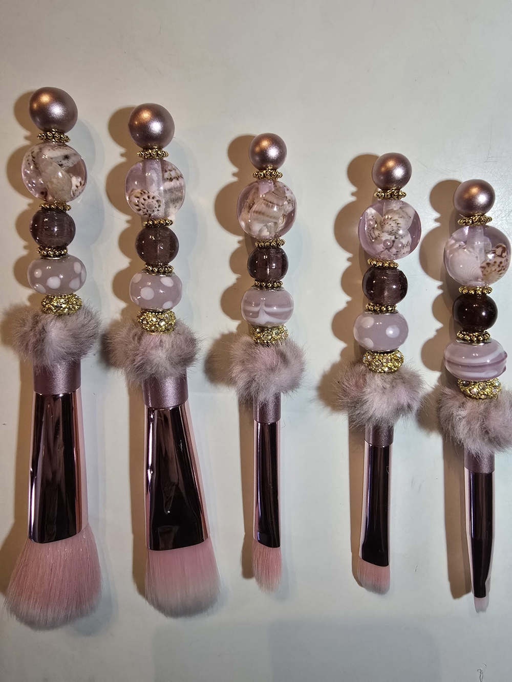 Luxury Pink Pearl Beaded Makeup Brush Set